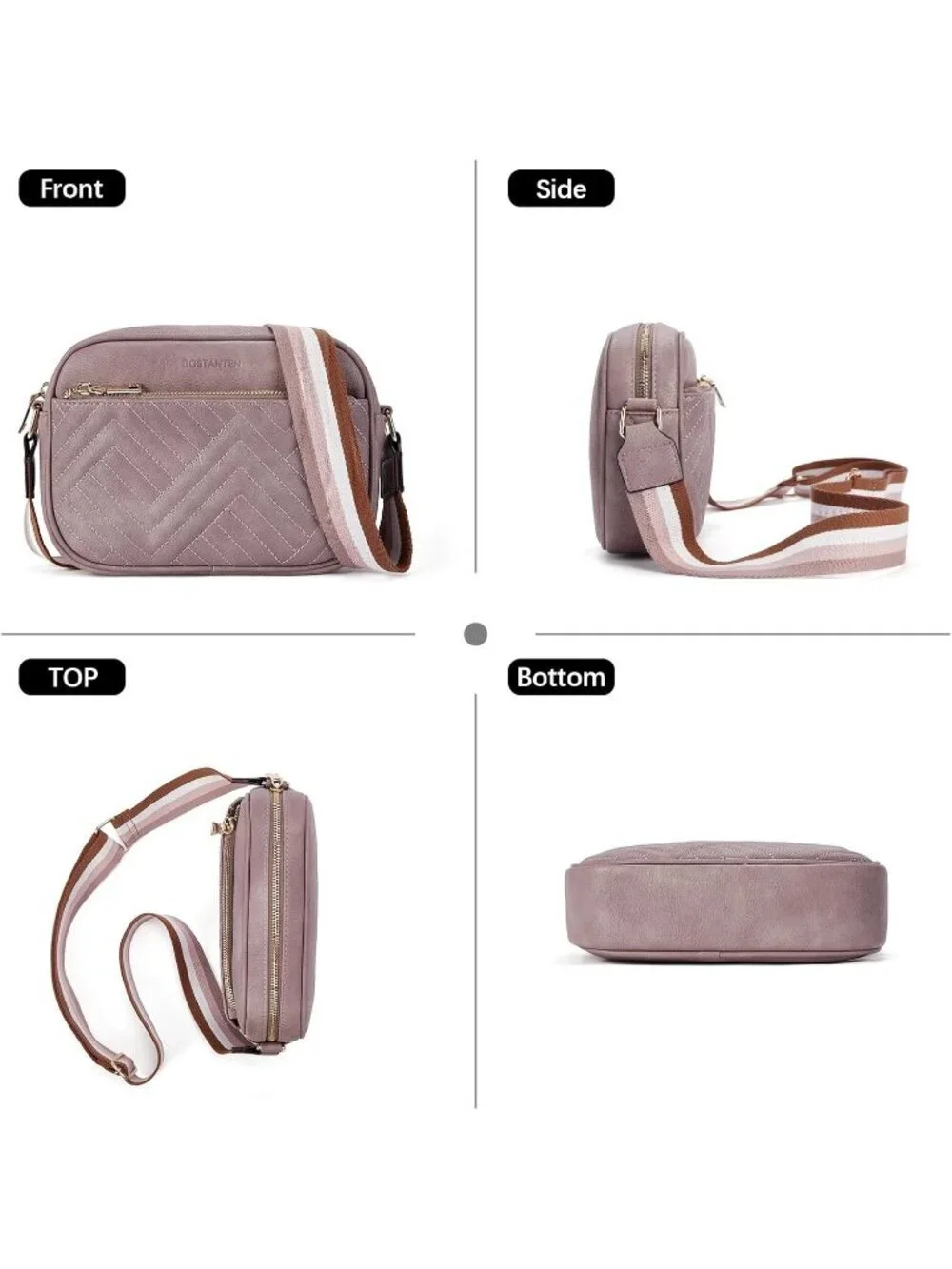 Women's Purple Leather Crossbody Purses Shoulder Handbags with Wide Strap